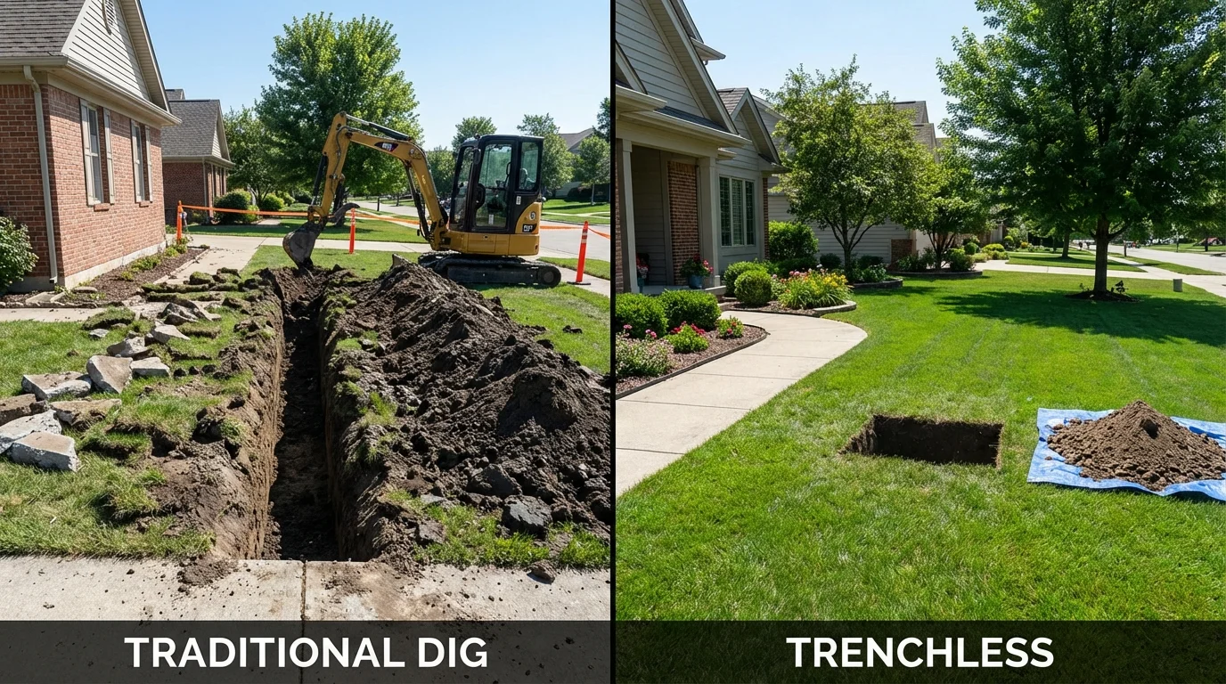 Trenchless sewer repair with minimal yard damage versus traditional excavation in Angels Camp, CA